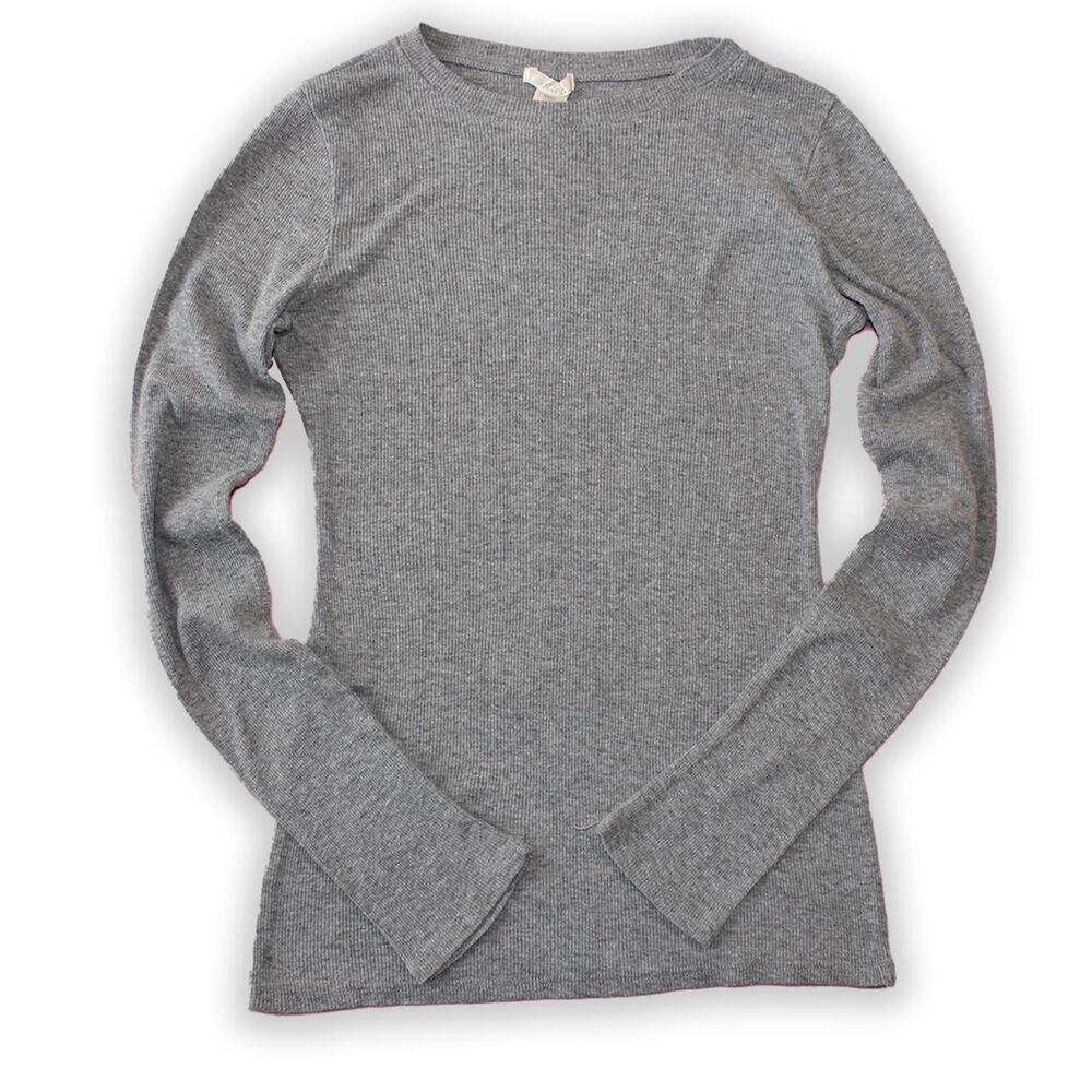 Gray Y2K Stretchy Ribbed Long sleeve top‎